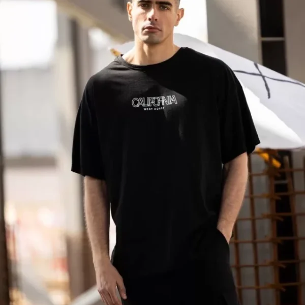 Unisex Bisiklet Yaka Baskılı Oversize T-Shirt
