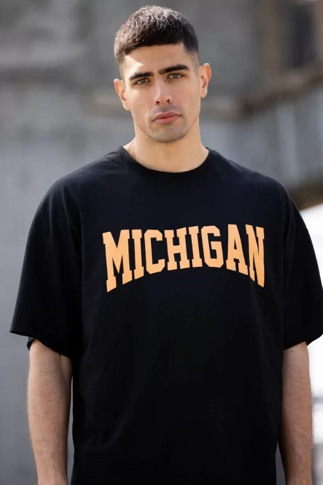 33ece192e9ee26d1d12d5cdb6bda57a8_83415-0.jpg Unisex Bisiklet Yaka Baskılı Oversize T-Shirt - Görsel 1