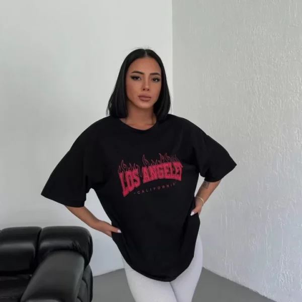 Unisex Bisiklet Yaka Baskılı Oversize T-Shirt