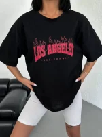 Unisex Bisiklet Yaka Baskılı Oversize T-Shirt - Görsel 4