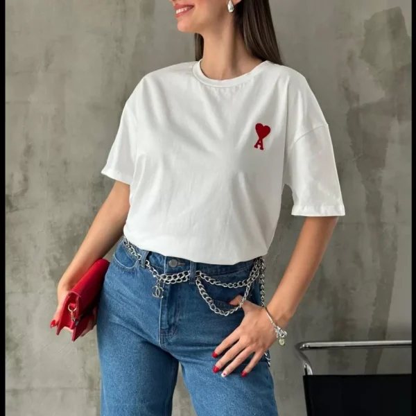 Unisex Bisiklet Yaka Baskılı Oversize T-Shirt