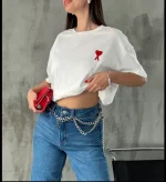 Unisex Bisiklet Yaka Baskılı Oversize T-Shirt - Görsel 2