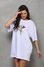 Unisex Bisiklet Yaka Baskılı Oversize T-Shirt - Görsel 4