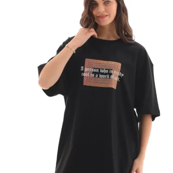 Unisex Bisiklet Yaka Baskılı Oversize T-Shirt