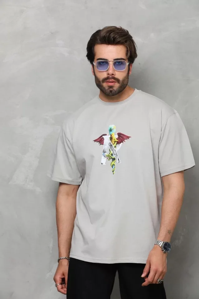 33ece192e9ee26d1d12d5cdb6bda57a8_83578-0.jpg Unisex Bisiklet Yaka Baskılı Oversize T-Shirt - Görsel 1