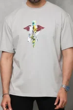 Unisex Bisiklet Yaka Baskılı Oversize T-Shirt - Görsel 2