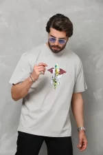 Unisex Bisiklet Yaka Baskılı Oversize T-Shirt - Görsel 3