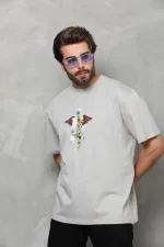 Unisex Bisiklet Yaka Baskılı Oversize T-Shirt - Görsel 4