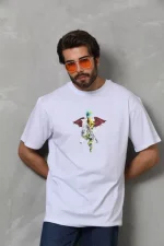 Unisex Bisiklet Yaka Baskılı Oversize T-Shirt