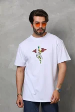 Unisex Bisiklet Yaka Baskılı Oversize T-Shirt - Görsel 3