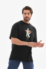 Unisex Bisiklet Yaka Baskılı Oversize T-Shirt