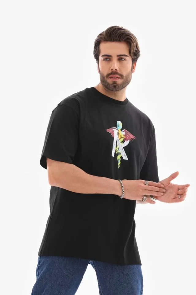 33ece192e9ee26d1d12d5cdb6bda57a8_83596-0.jpg Unisex Bisiklet Yaka Baskılı Oversize T-Shirt - Görsel 1
