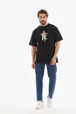 Unisex Bisiklet Yaka Baskılı Oversize T-Shirt - Görsel 3