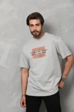Unisex Bisiklet Yaka Baskılı Oversize T-Shirt