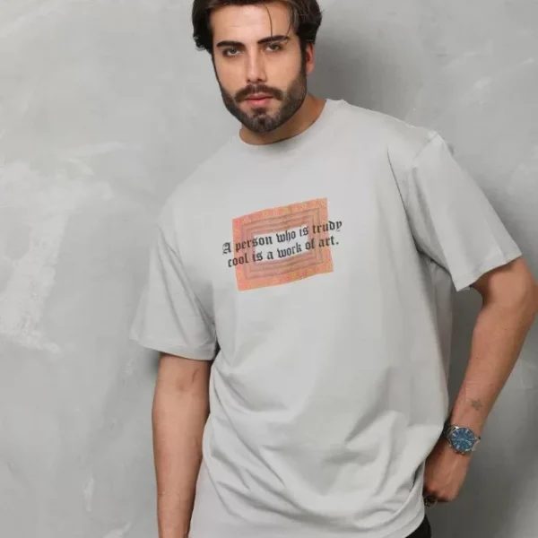 Unisex Bisiklet Yaka Baskılı Oversize T-Shirt