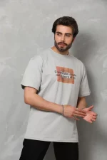 Unisex Bisiklet Yaka Baskılı Oversize T-Shirt - Görsel 4