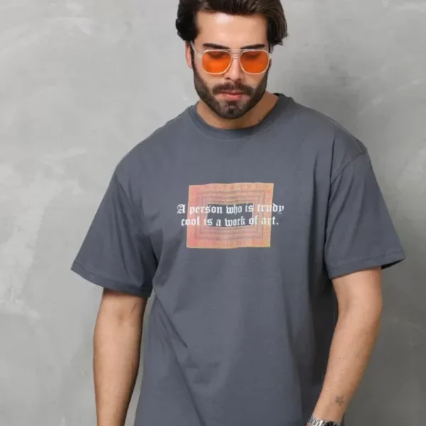 Unisex Bisiklet Yaka Baskılı Oversize T-Shirt