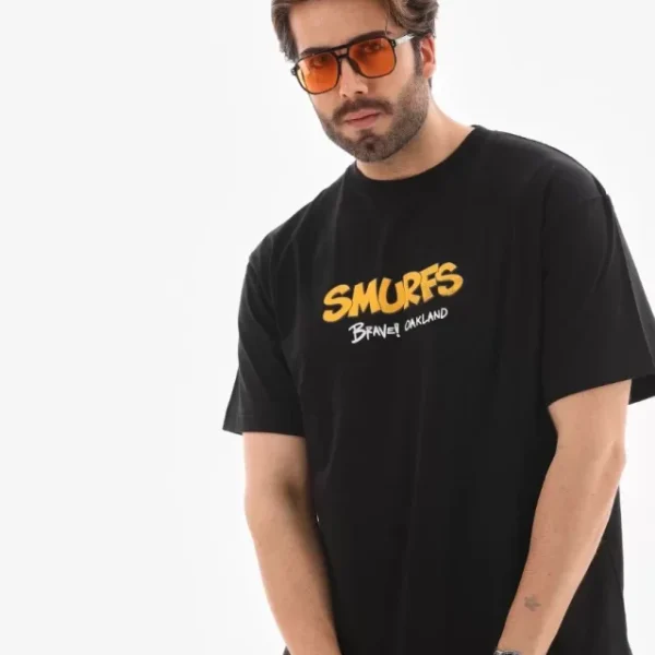 Unisex Bisiklet Yaka Baskılı Oversize T-Shirt