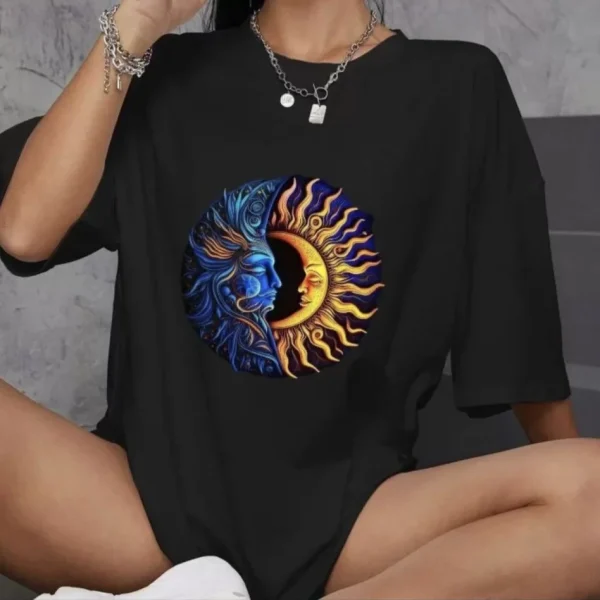 Unisex Bisiklet Yaka Baskılı Oversize T-Shirt
