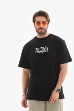 Unisex Bisiklet Yaka Baskılı Oversize T-Shirt