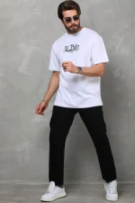 Unisex Bisiklet Yaka Baskılı Oversize T-Shirt - Görsel 4