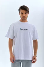 Unisex Bisiklet Yaka Baskılı Oversize T-Shirt