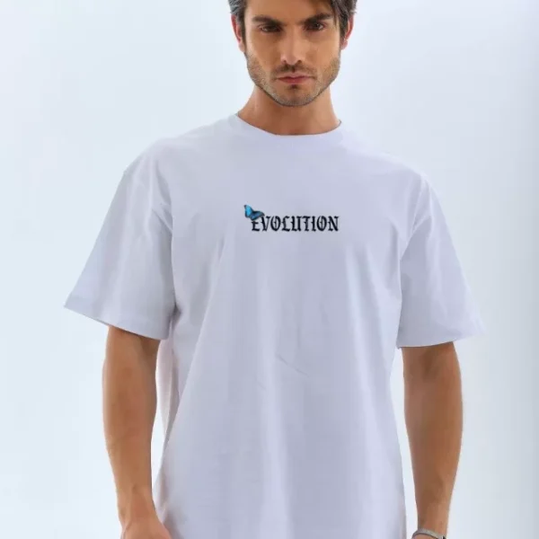 Unisex Bisiklet Yaka Baskılı Oversize T-Shirt