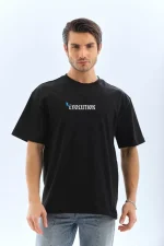 Unisex Bisiklet Yaka Baskılı Oversize T-Shirt