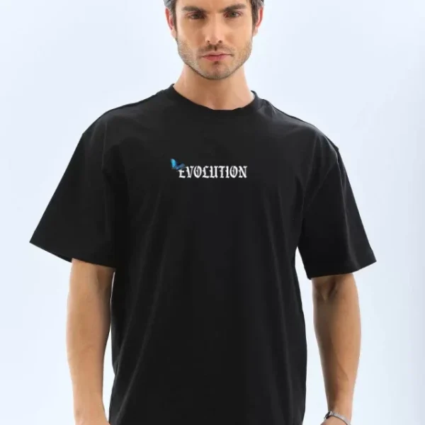 Unisex Bisiklet Yaka Baskılı Oversize T-Shirt
