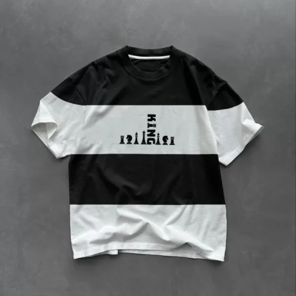 Unisex Bisiklet Yaka Baskılı Parçalı Oversize T-Shirt