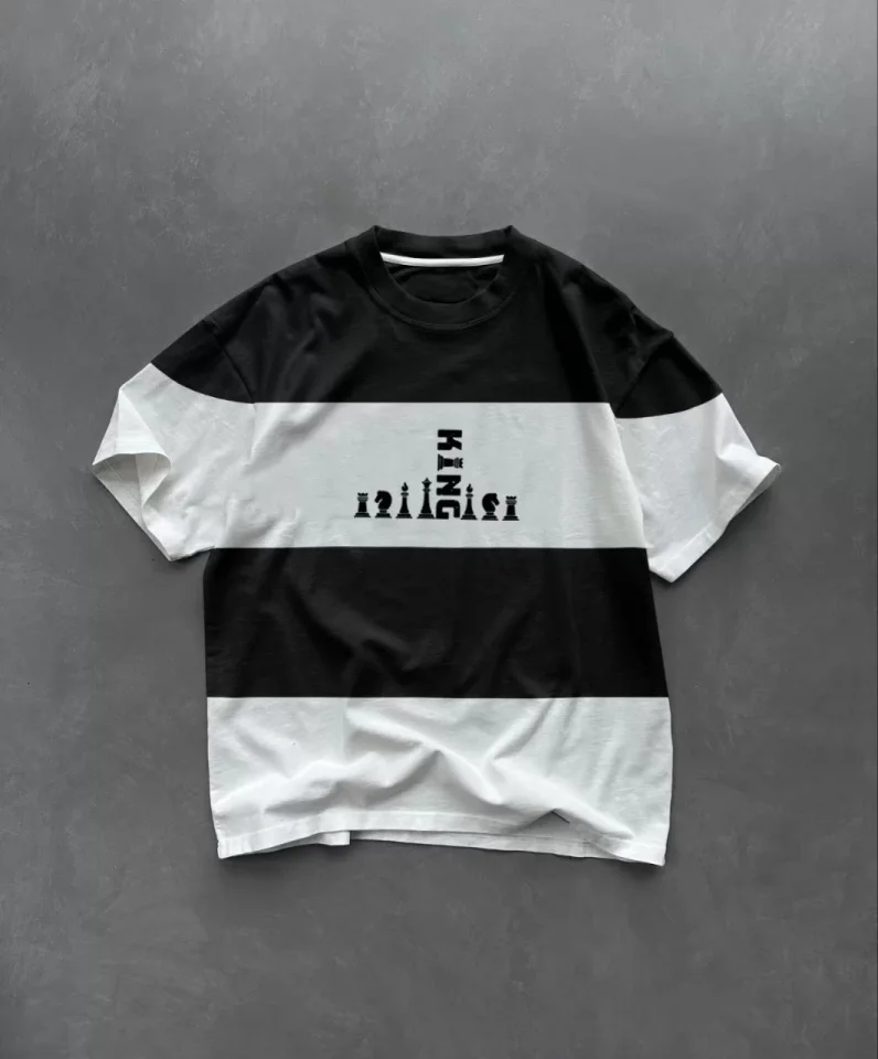 33ece192e9ee26d1d12d5cdb6bda57a8_83825-0.jpg Unisex Bisiklet Yaka Baskılı Parçalı Oversize T-Shirt - Görsel 1