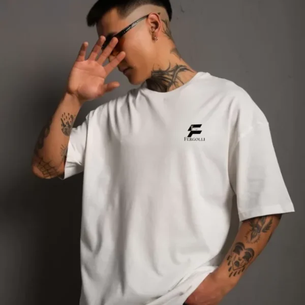 Unisex Bisiklet Yaka Baskılı Oversize T-Shirt