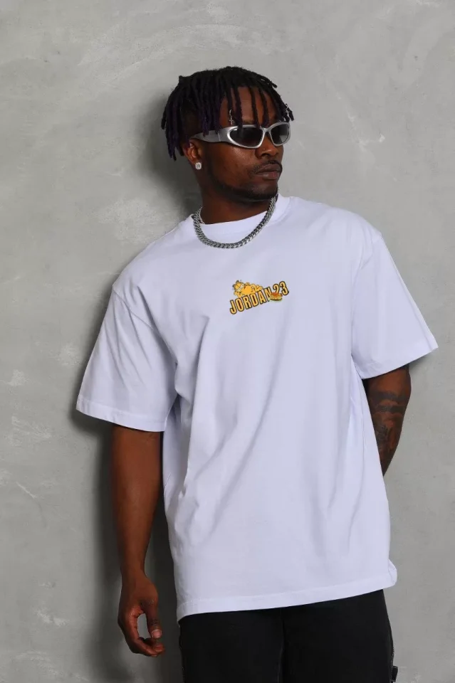 33ece192e9ee26d1d12d5cdb6bda57a8_83851-0.jpg Unisex Bisiklet Yaka Baskılı Oversize T-Shirt - Görsel 1