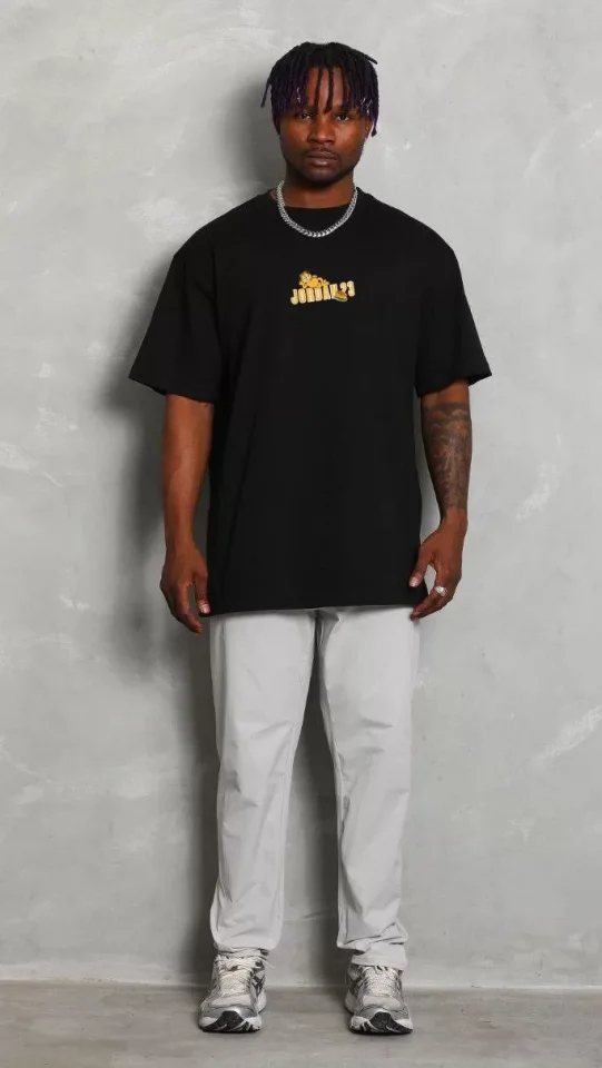 33ece192e9ee26d1d12d5cdb6bda57a8_83857-0.jpg Unisex Bisiklet Yaka Baskılı Oversize T-Shirt - Görsel 1