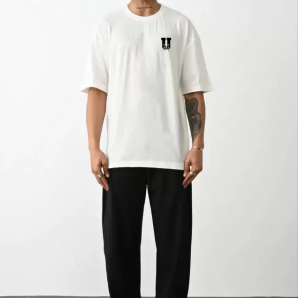 Unisex Bisiklet Yaka Baskılı Oversize T-Shirt
