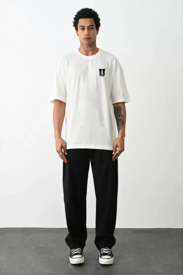 33ece192e9ee26d1d12d5cdb6bda57a8_83863-0.jpg Unisex Bisiklet Yaka Baskılı Oversize T-Shirt - Görsel 1