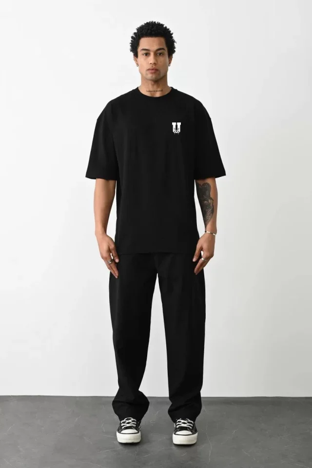 33ece192e9ee26d1d12d5cdb6bda57a8_83869-0.jpg Unisex Bisiklet Yaka Baskılı Oversize T-Shirt - Görsel 1