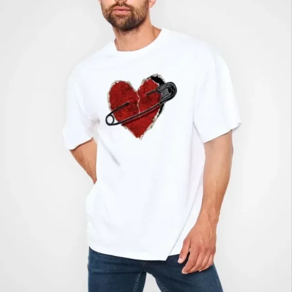 Unisex Bisiklet Yaka Baskılı Oversize T-Shirt