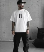 Unisex Bisiklet Yaka Baskılı Oversize T-Shirt