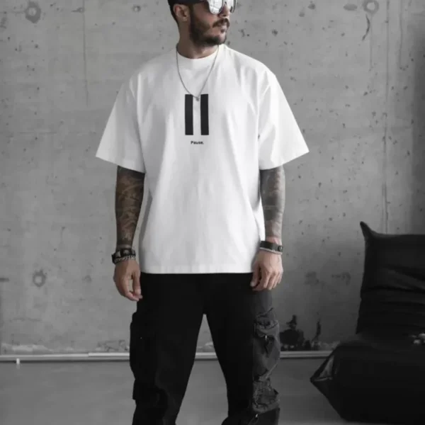 Unisex Bisiklet Yaka Baskılı Oversize T-Shirt
