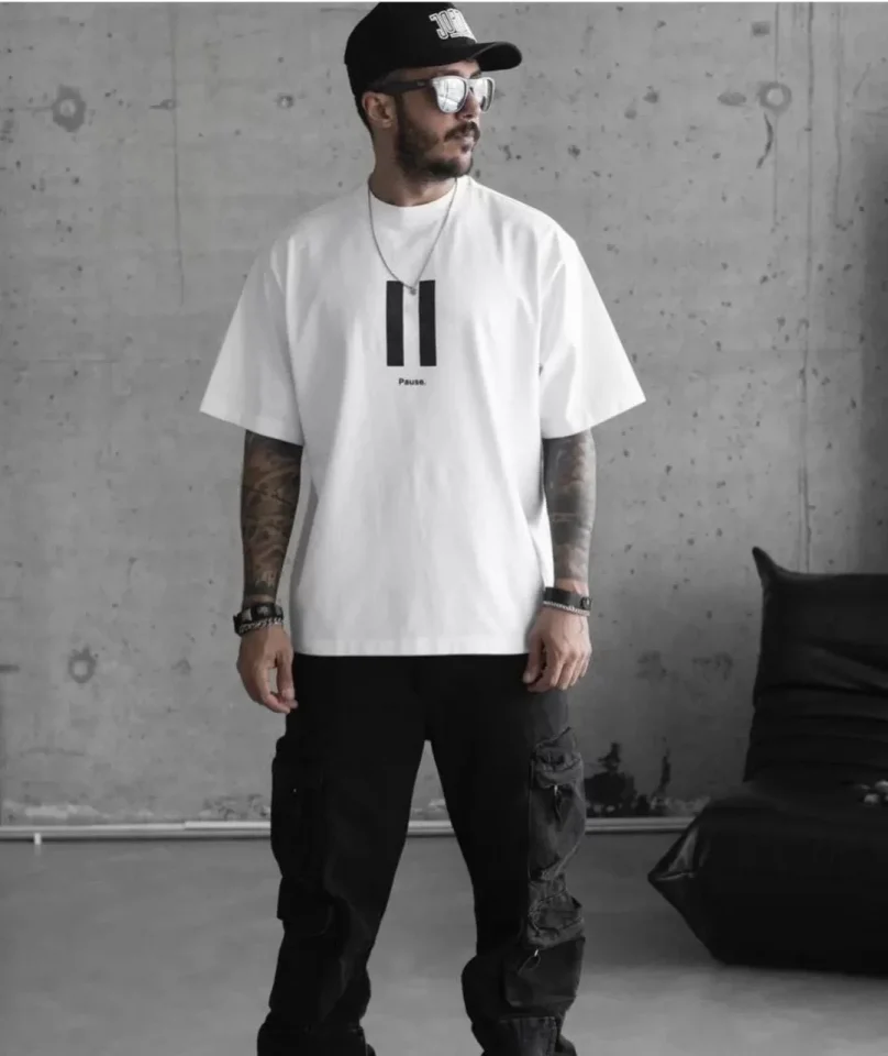 33ece192e9ee26d1d12d5cdb6bda57a8_83887-0.jpg Unisex Bisiklet Yaka Baskılı Oversize T-Shirt - Görsel 1
