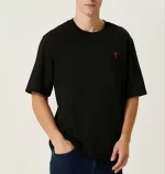 Unisex Bisiklet Yaka Baskılı Oversize T-Shirt