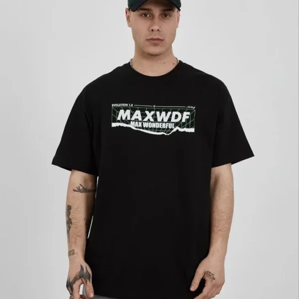 Unisex Bisiklet Yaka Baskılı Oversize T-Shirt
