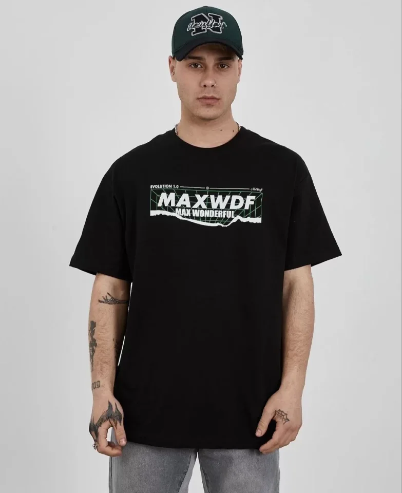 33ece192e9ee26d1d12d5cdb6bda57a8_83922-0.jpg Unisex Bisiklet Yaka Baskılı Oversize T-Shirt - Görsel 1