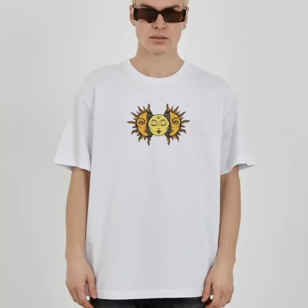 Unisex Bisiklet Yaka Baskılı Oversize T-Shirt