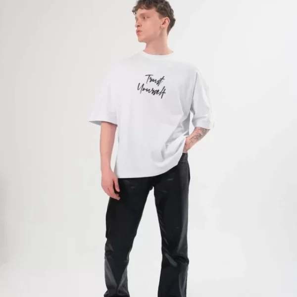 Unisex Bisiklet Yaka Baskılı Oversize T-Shirt