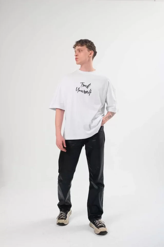33ece192e9ee26d1d12d5cdb6bda57a8_83954-0.jpg Unisex Bisiklet Yaka Baskılı Oversize T-Shirt - Görsel 1
