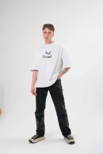 Unisex Bisiklet Yaka Baskılı Oversize T-Shirt - Görsel 2
