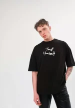 Unisex Bisiklet Yaka Baskılı Oversize T-Shirt
