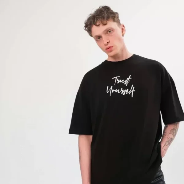 Unisex Bisiklet Yaka Baskılı Oversize T-Shirt